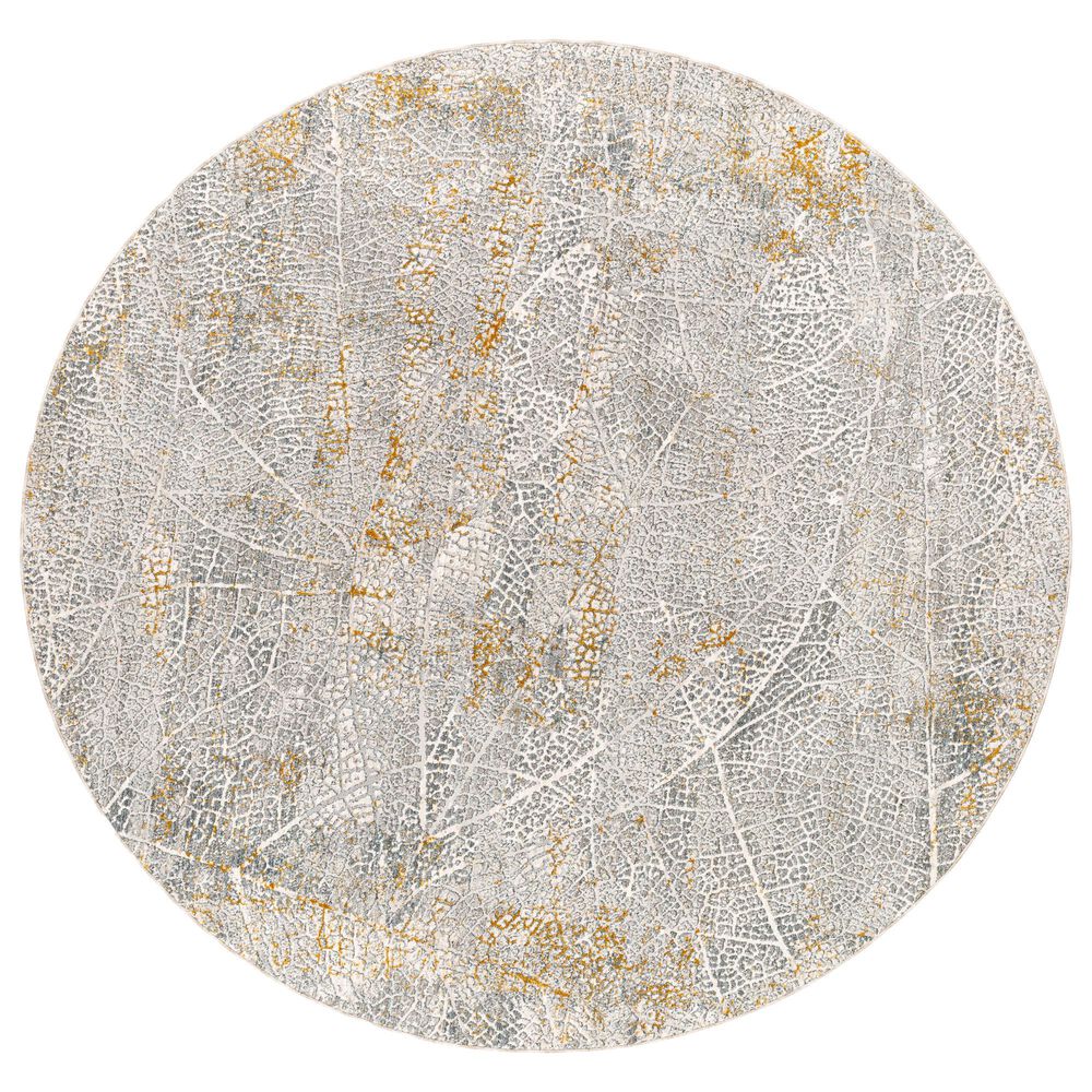 Surya Dresden Medium Gray, White, Light Slate, Gray, Mustard and Denim 6'7" Round Area Rug, , large