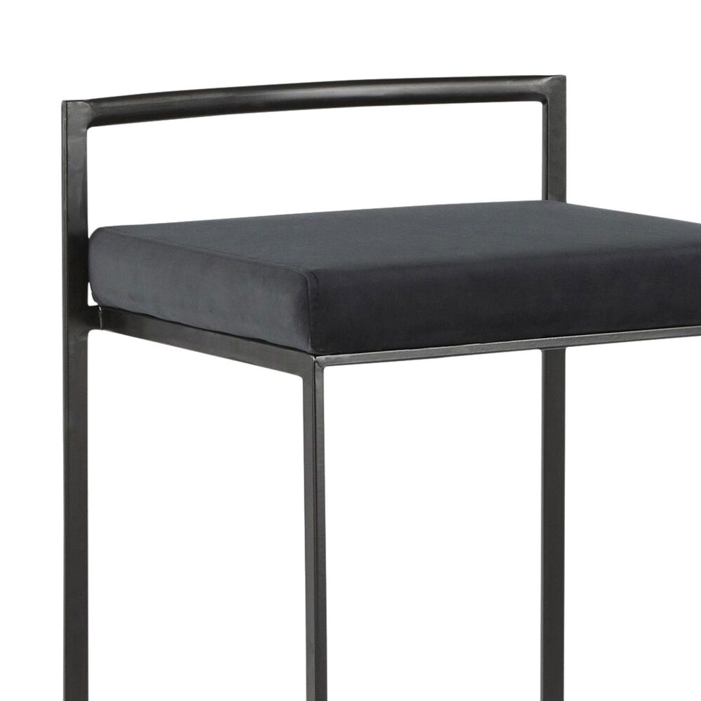 Lumisource Fuji Stackable Counter Stool with Black Velvet Cushion in Black &#40;Set of 2&#41;, , large