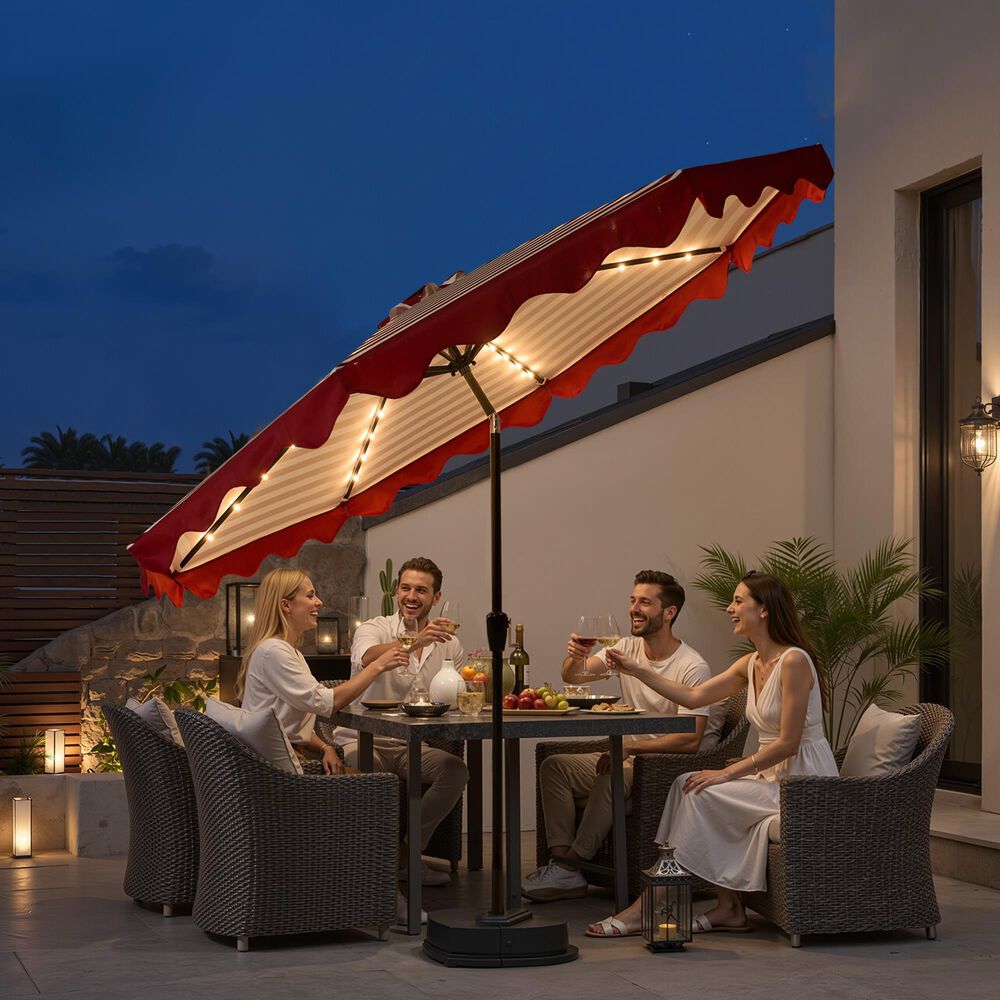 HOMLUX 10' Solar LED Patio Umbrella with Adjustable Tilt and in Red, , large