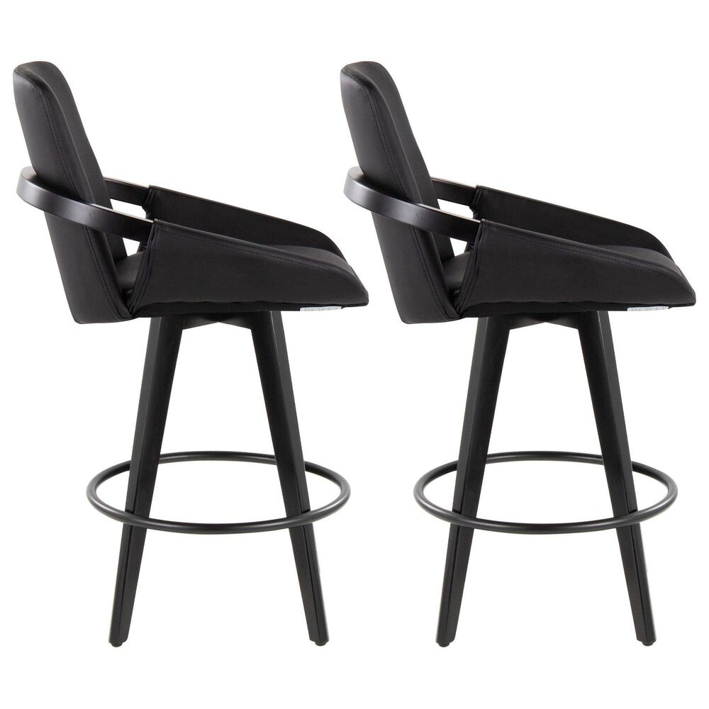 LumiSource Cosmo 26" Swivel Counter Stool with Black Upholstery in Black (Set of 2), , large