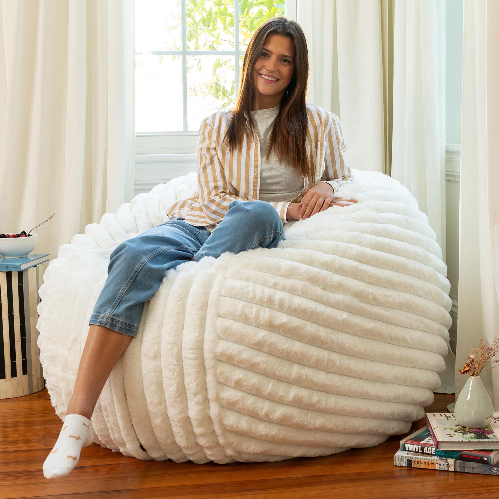 Jaxx Saxx 4' Plush Bean Bag Chair in Ivory