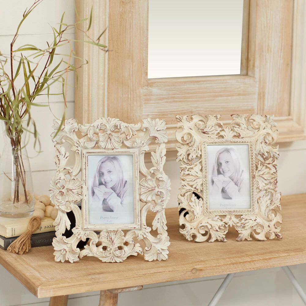 Maple and Jade Traditional Metal Photo Frames in White (Set of 2), , large