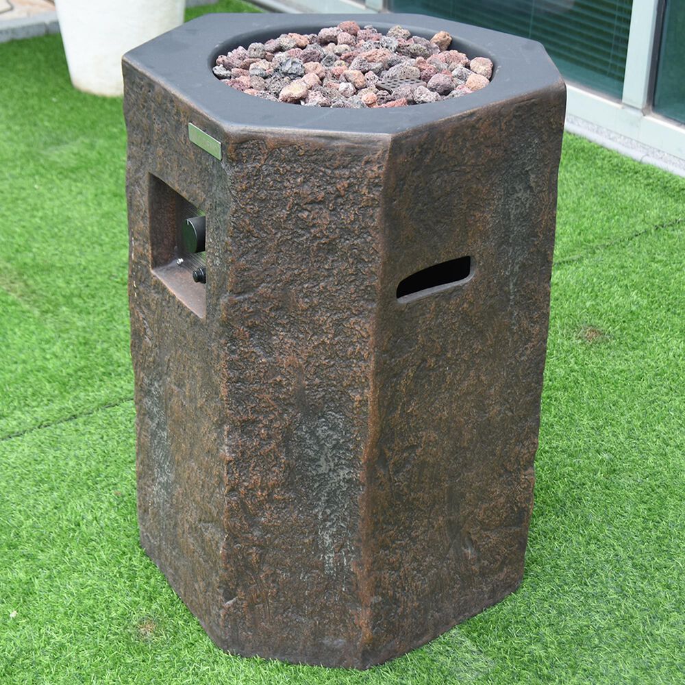 Elementi Fire Basalt Hexagon Liquid Propane Fire Column in Brown, , large