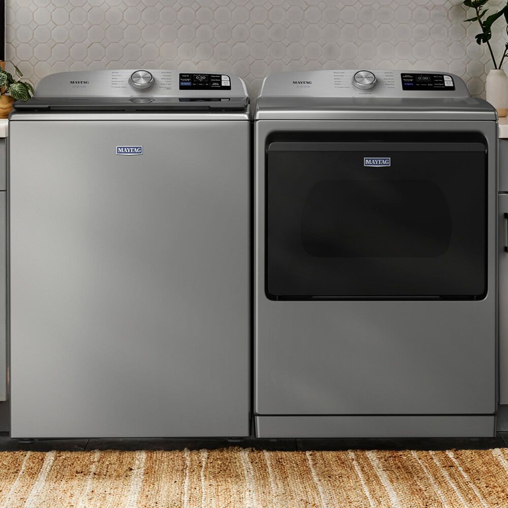 Maytag 5.2 Cu. Ft. Smart Pet Pro Top Load Washer and 7.4 Cu. Ft. Smart Top Load Electric Dryer with Pet Pro Option in Classic Silver, , large