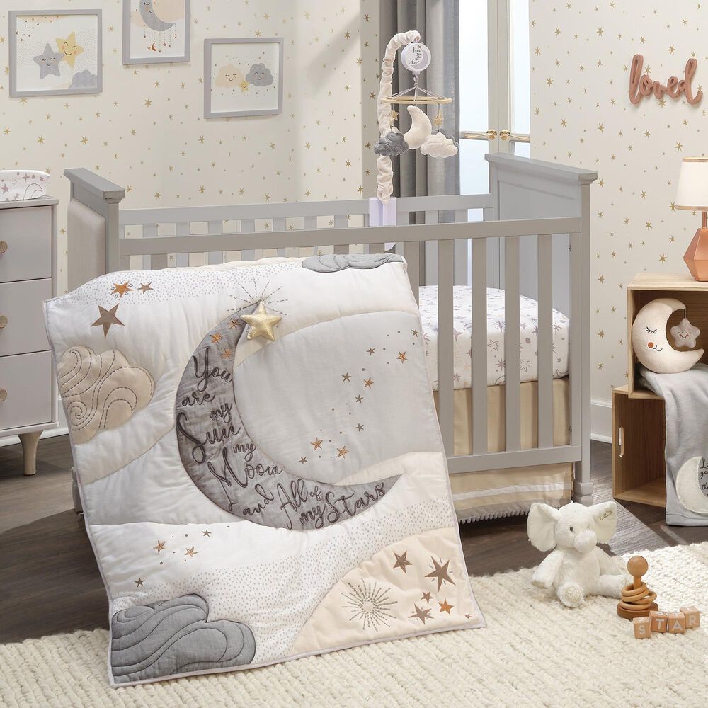 Lambs and Ivy Goodnight Moon Fitted Crib Sheet in White, Gray and Copper, , large