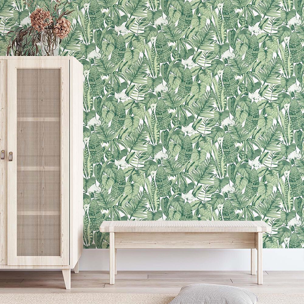 Tempaper 56 sq. ft. Tropical Jungle Green Peel and Stick Wallpaper, , large