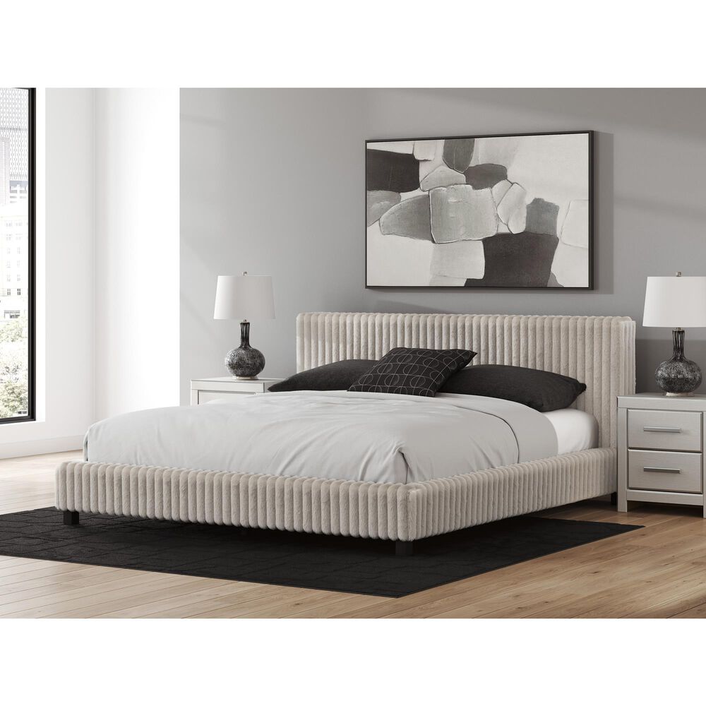 Ashley Zuraleus California King Upholstered Platform Bed with Two Nightstands in Matte White, , large