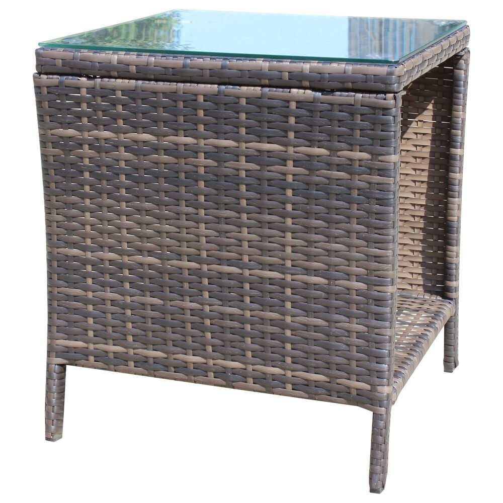Hearth and Haven Wicker Patio Coffee Table with Clear Tempered Glass Top in Brown, , large