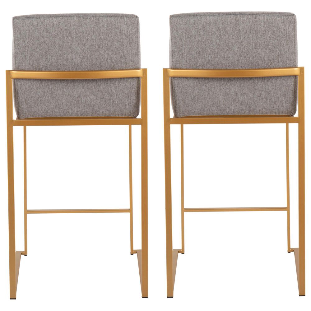 Lumisource Fuji Counter Stool with Grey Cushion in Gold Finish &#40;Set of 2&#41;, , large
