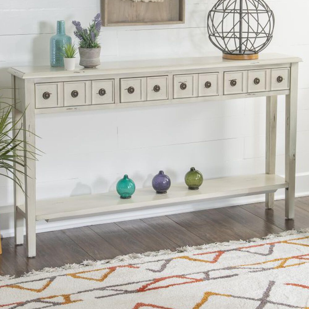 Linden Boulevard Sadie Long Console Table in Distressed Cream, , large