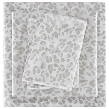 Hampton Park Printed Satin 4-Piece Queen Sheet Set in Gray Leopard, , large