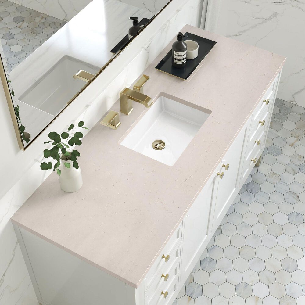 James Martin Vanities Chicago 60&quot; Single Bathroom Vanity in Glossy White with 3 cm Eternal Marfil Quartz Top and Rectangular Sink, , large