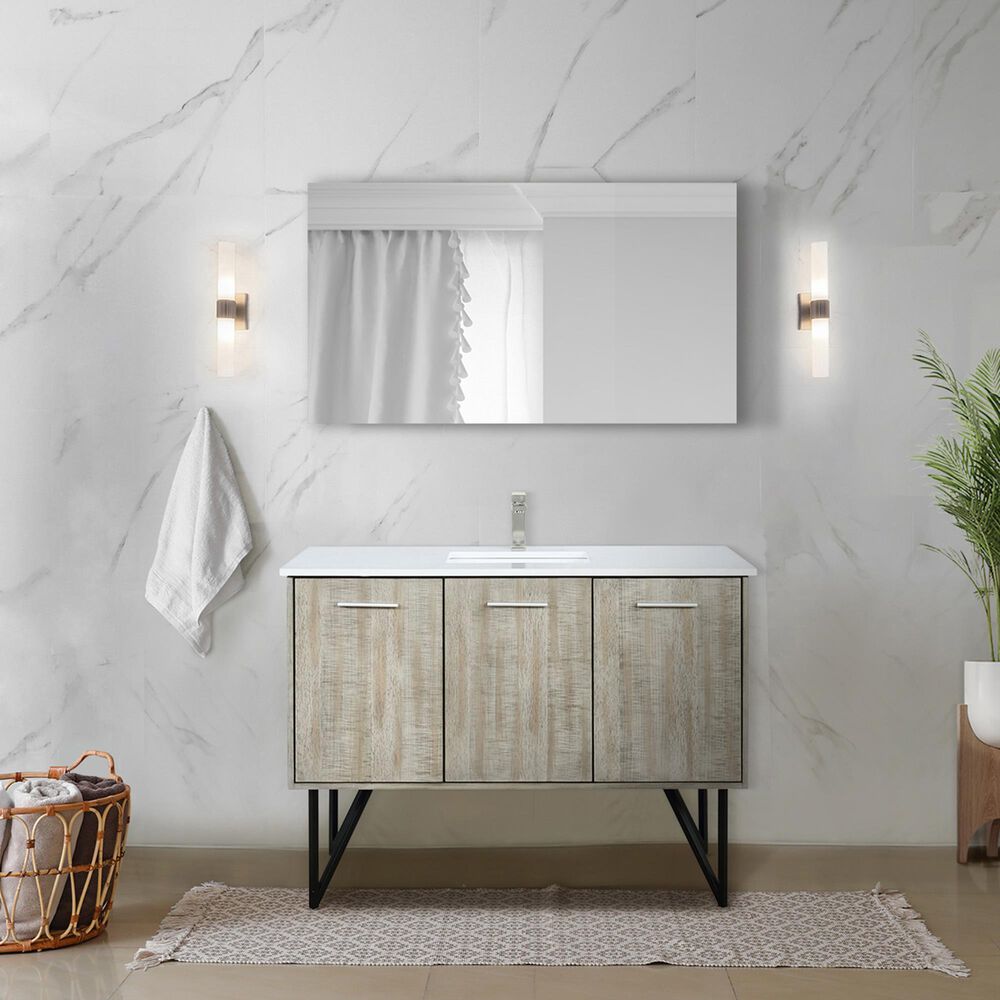 Lexora Home Lancy 48&quot; Single Bathroom Vanity in Rustic Acacia with 2 cm White Cultured Marble Top and Rectangular Sink, , large