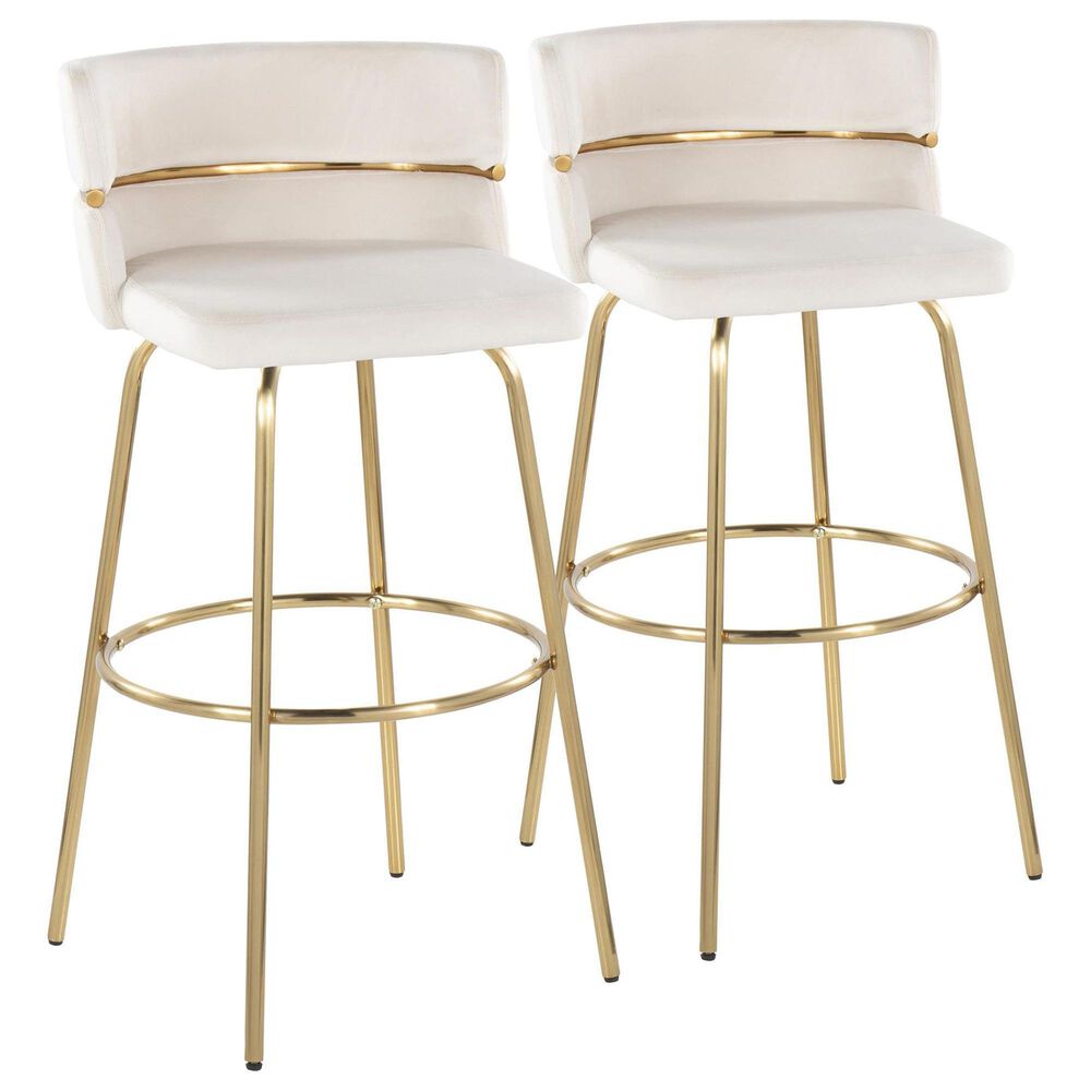 LumiSource Cinch 30" Swivel Barstool with Cream Upholstery in Gold (Set of 2), , large
