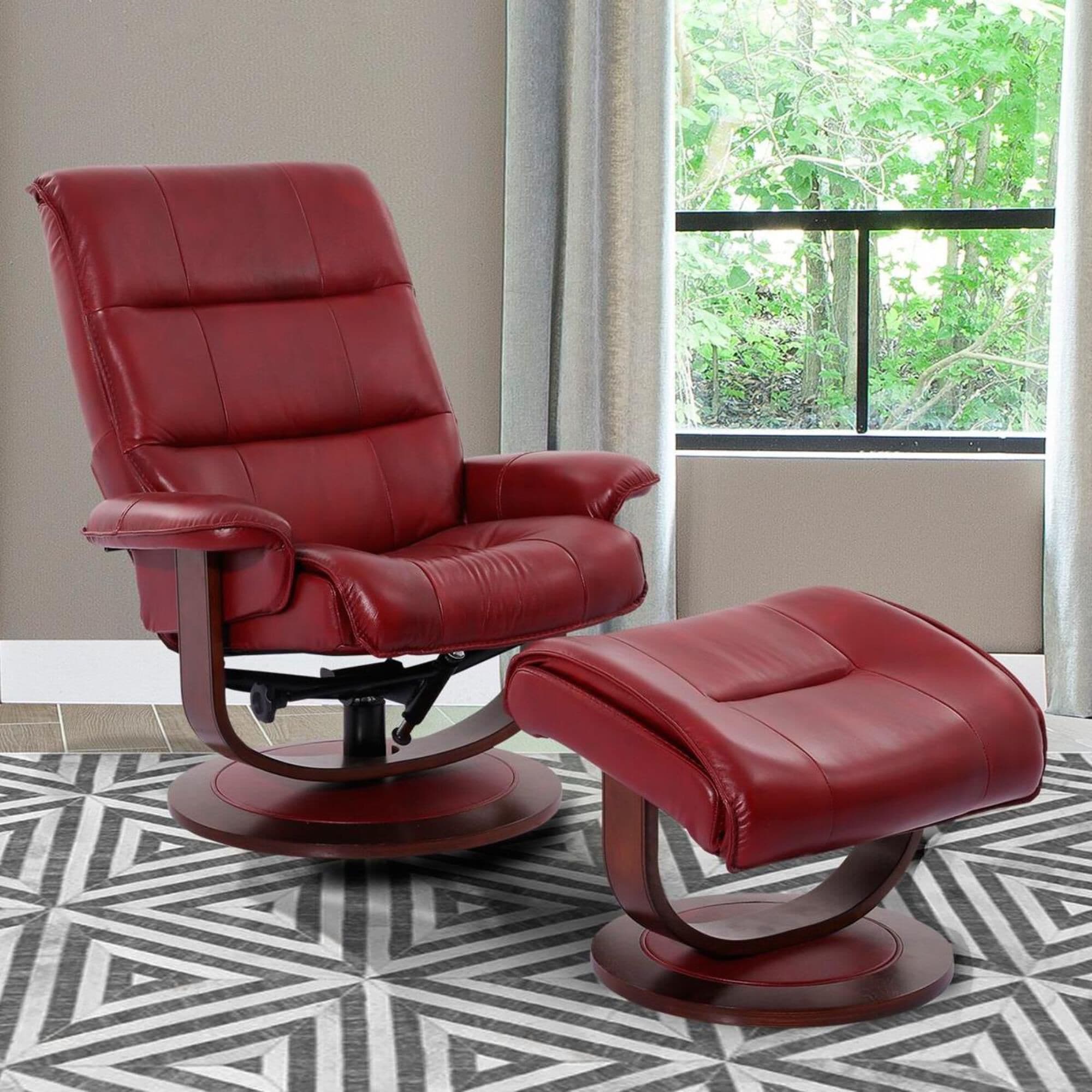 Red leather chair and ottoman sale