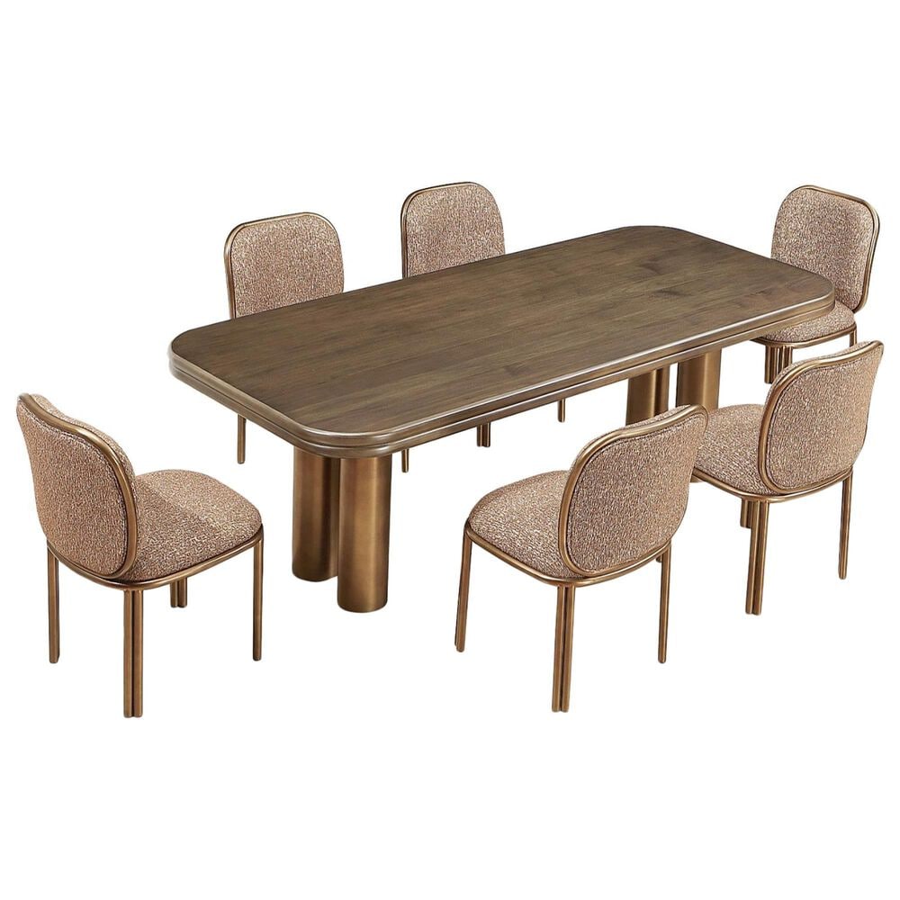 Urban Home Mataranka 7-Piece Rectangular Dining Set in Bistre and Brushed Golden Stainless Steel, , large