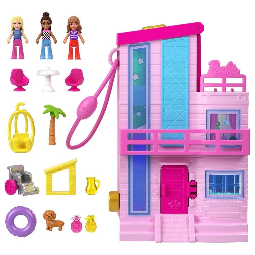 Polly Pocket Barbie Dreamhouse Playset with Three Micro Dolls and Accessories in Pink, , large