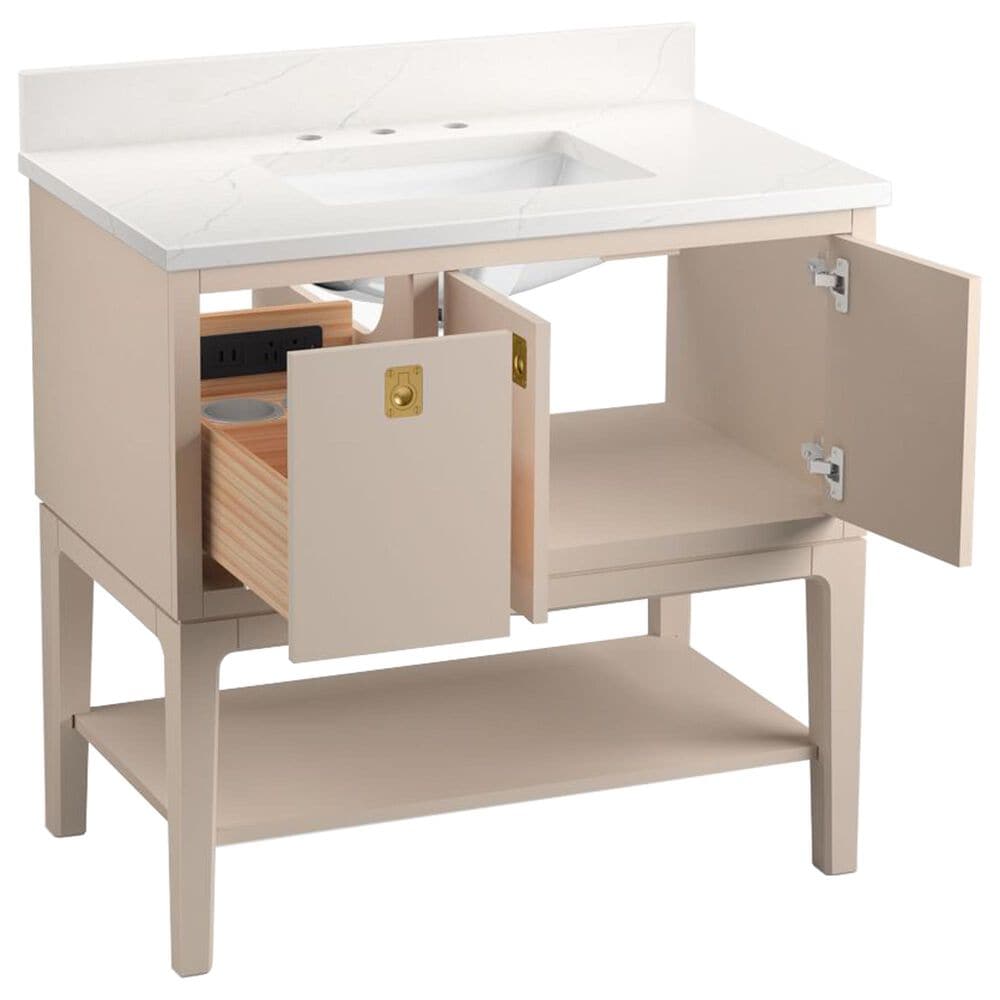 Kohler Seagrove 36" Single Bathroom Vanity in Light Clay with 3 cm White Quartz Top and Rectangular Sink, , large
