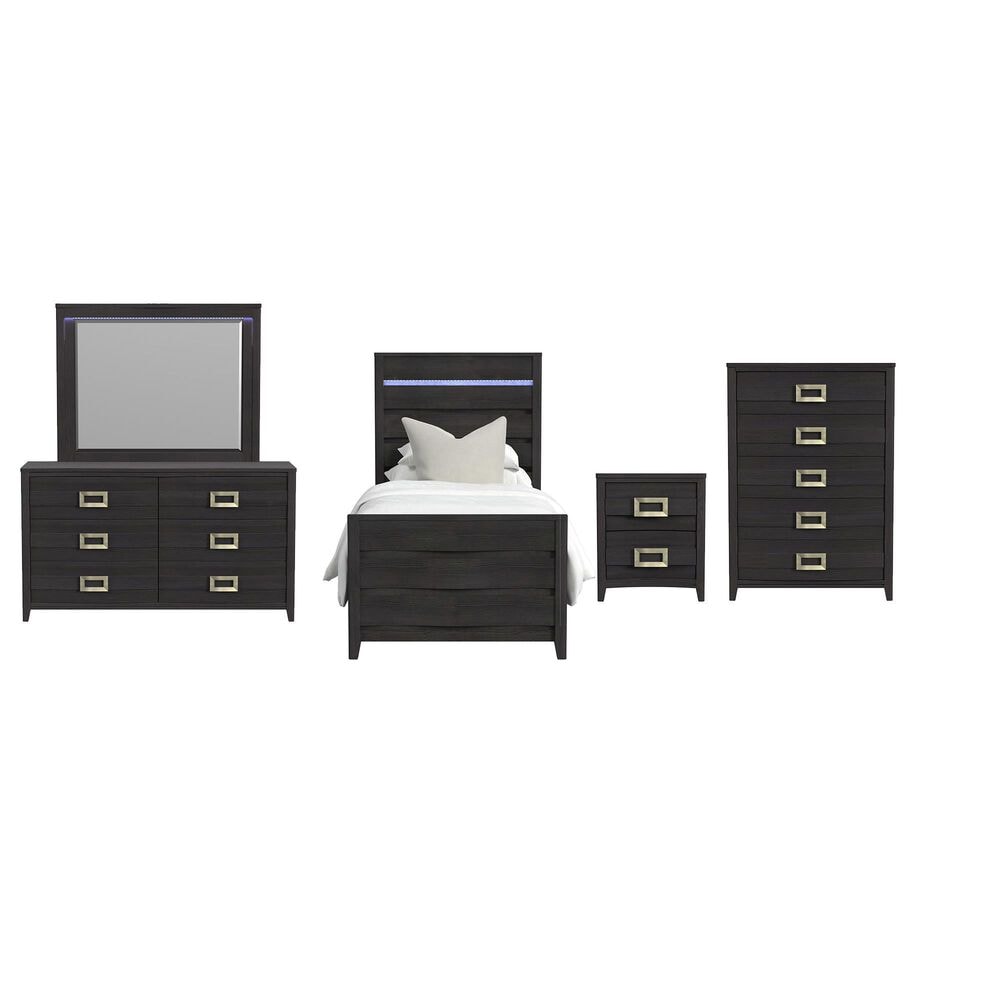 Mayberry Hill Tobias 5-Piece Twin Panel Bedroom Set in Black, , large