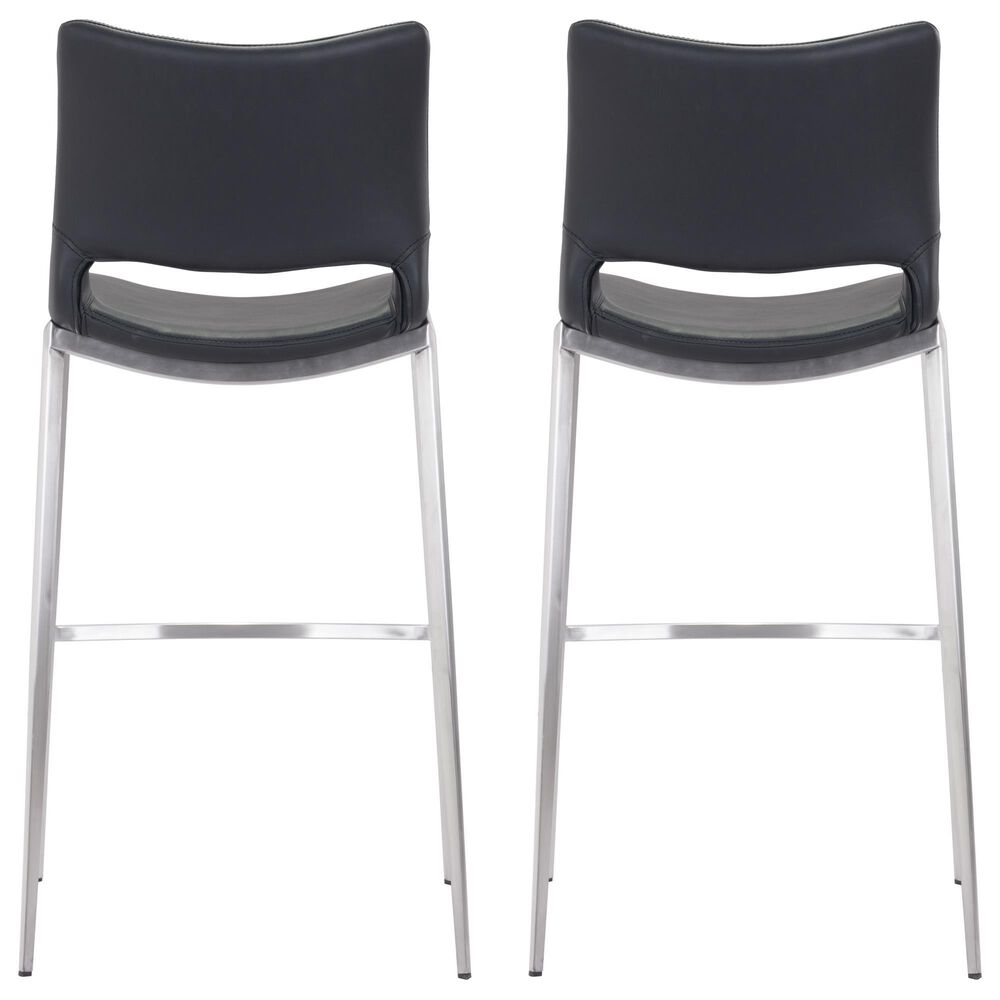 Zuo Modern Ace Bar Chair in Black and Silver &#40;Set of 2&#41;, , large