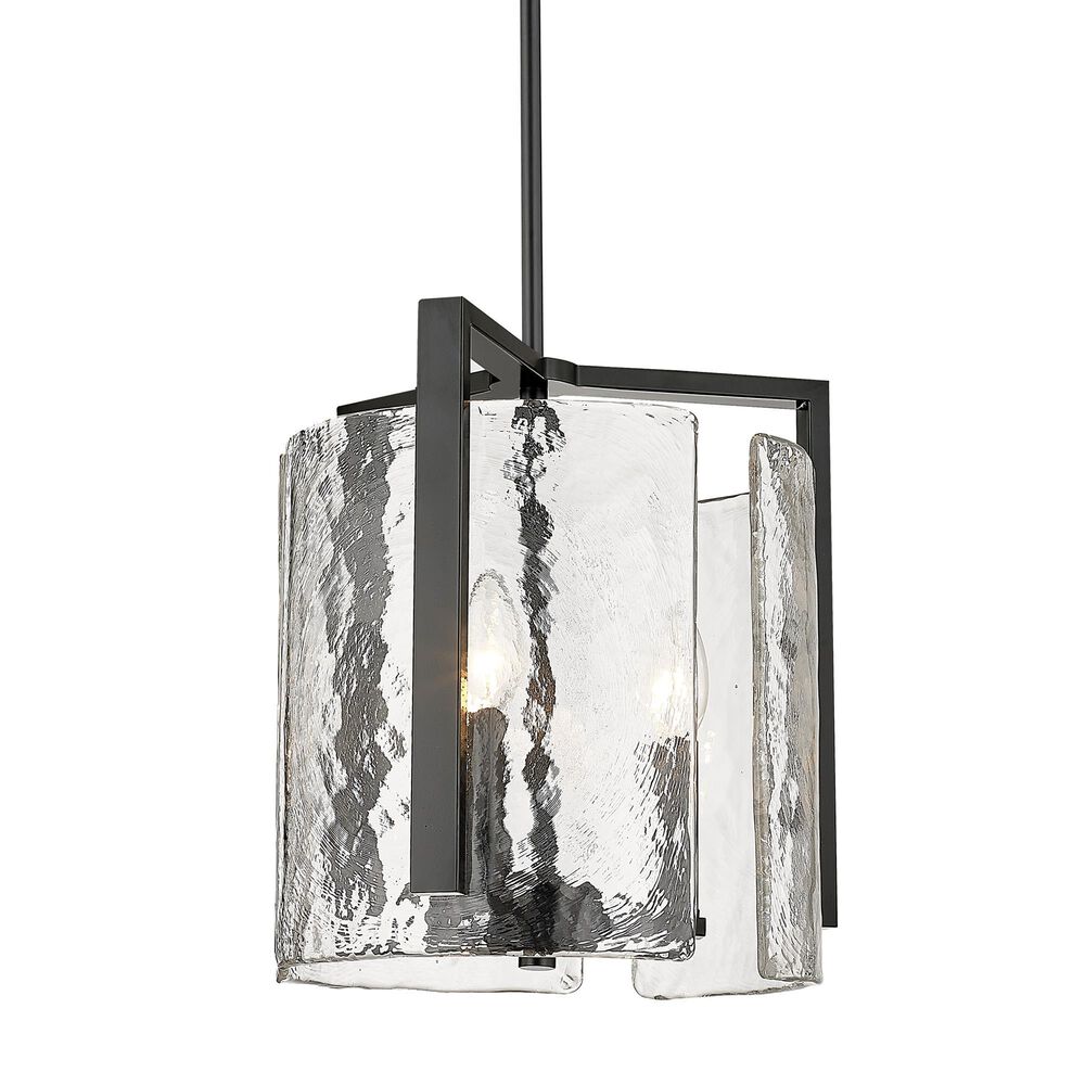 Golden Lighting Aenon 3-Light Wide Taper Candle Pendant with Hammered Water Glass Shade in Matte Black, , large