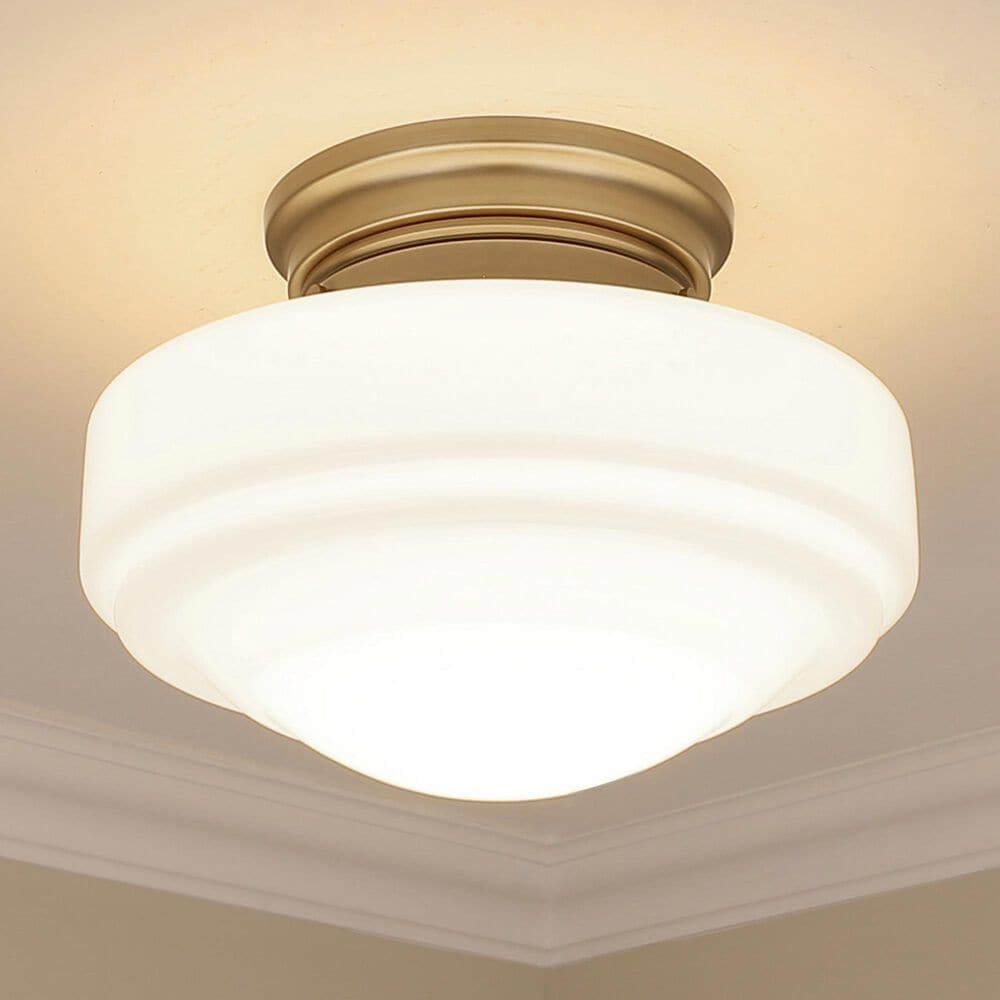 Golden Lighting Ingalls Semi-Flush with Vintage Milk Glass in Modern Brass, , large