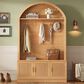 HOMLUX Farmhouse Fabric Arched Top Hall Tree with 5 Metal Hooks and Adjustable Shelves in Natural, , large