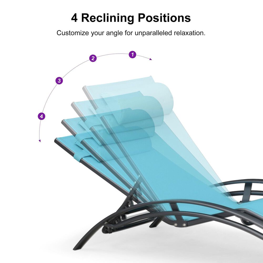 HOMLUX 3-Piece Standard Patio Chaise Lounge Set in Turquoise Blue, , large