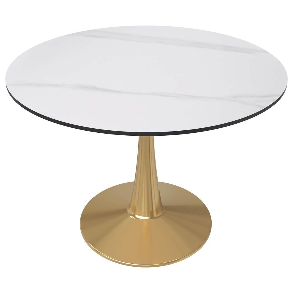 Leisuremod Bristol 40" Round Dining Table with MDF Top in Gold and Marbled White - Table Only, , large