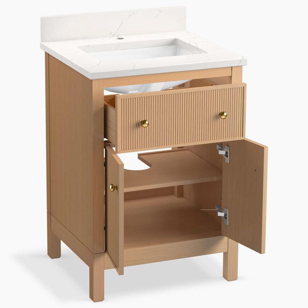 Kohler Malin 24" Single Bathroom Vanity in White Oak with Single Hole 3 cm White Quartz Top and Rectangular Sink, , large