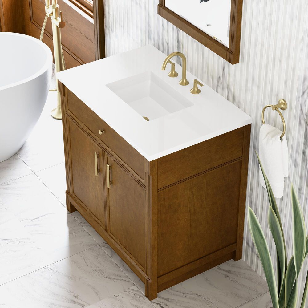 James Martin Bellshire 36" Single Bathroom Vanity in Honey Oak with 3 cm White Zeus Silestone Top and Rectangular Sink, , large