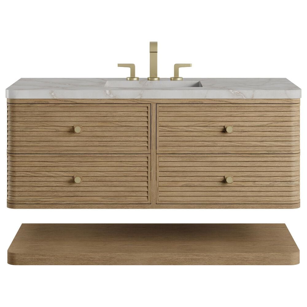 James Martin Allamari 48" Single Bathroom Vanity in Dune Mist with 3 cm Victorian Silver Silestone Top and Rectangular Sink, , large