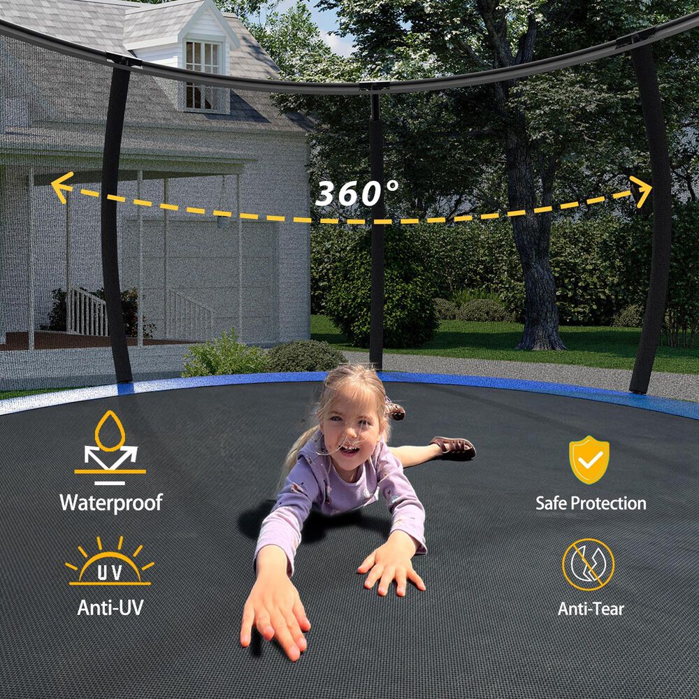 HOMLUX 12' Outdoor Trampoline with Enclosure Net and Ladder in Blue, , large