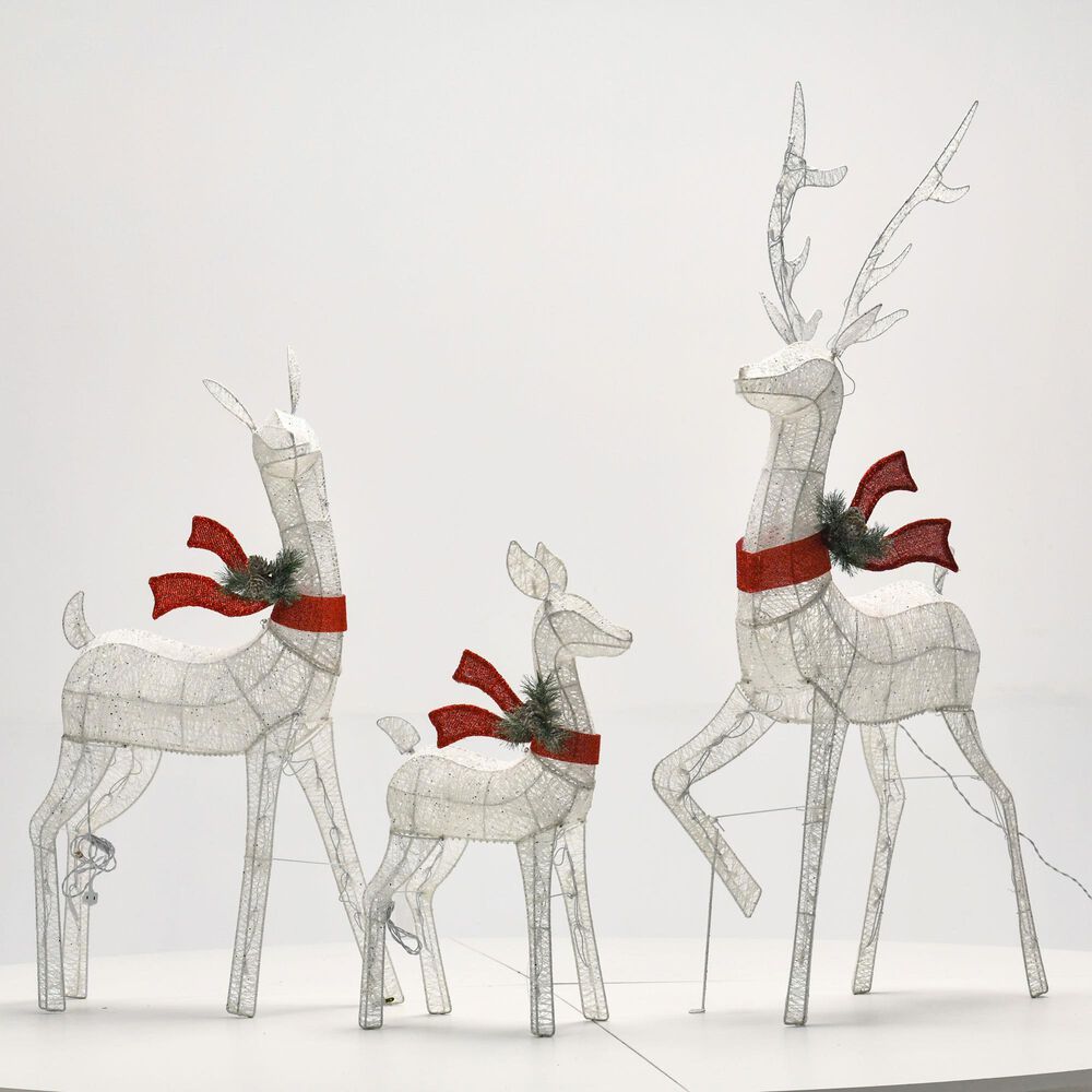 HOMLUX 3-Piece Cotton Rope Reindeer with Warm White LED Lights in White, , large