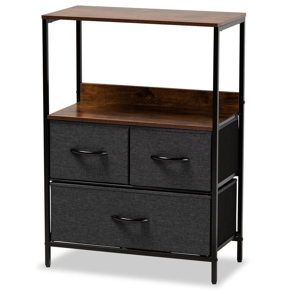 Baxton Studio Hakan 3-Drawer Storage Cabinet in Brown and Black, , large
