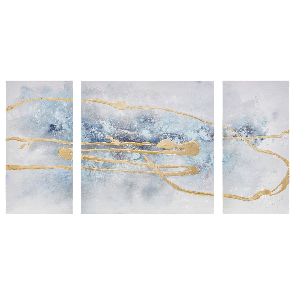 Hampton Park 3-Piece Canvas Wall Art in Blue and Gold, , large