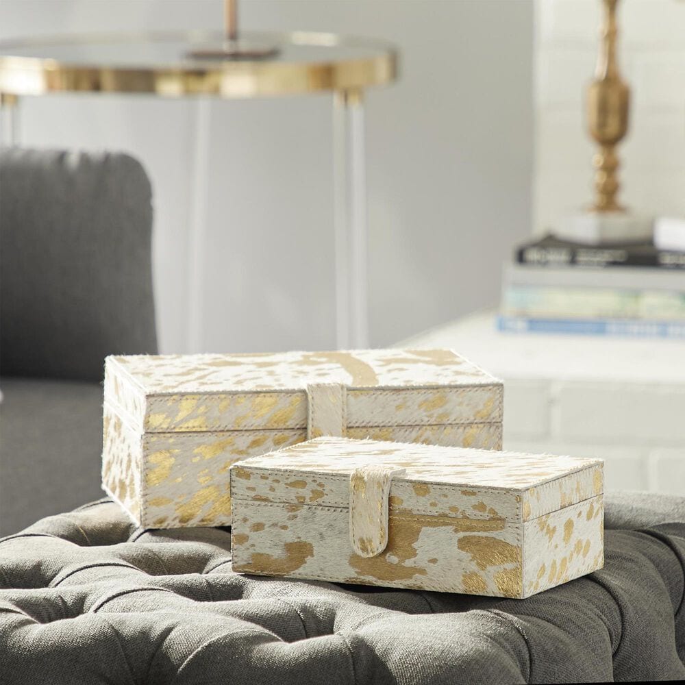 Maple and Jade 2-Piece Handmade Decorative Box Set with Snap Front Closure in Gold, , large
