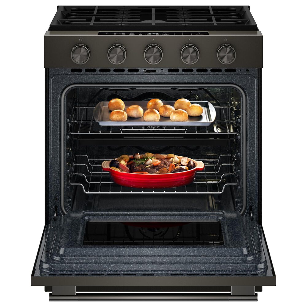 KitchenAid 2-Piece Kitchen Package with 30" Slide-In Smart Gas Range and 30" Over-the-Range Microwave Oven in Black Ore, , large
