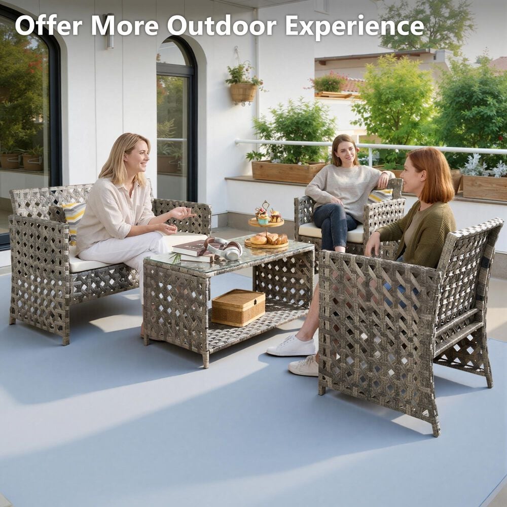 HOMLUX 4-Piece Patio Conversation Set in Beige, , large