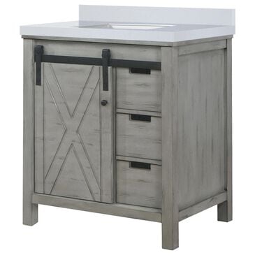 Lexora Home Marsyas 30" Single Bathroom Vanity in Ash Grey with 2 cm White Cultured Marble Top and Rectangular Sink, , large