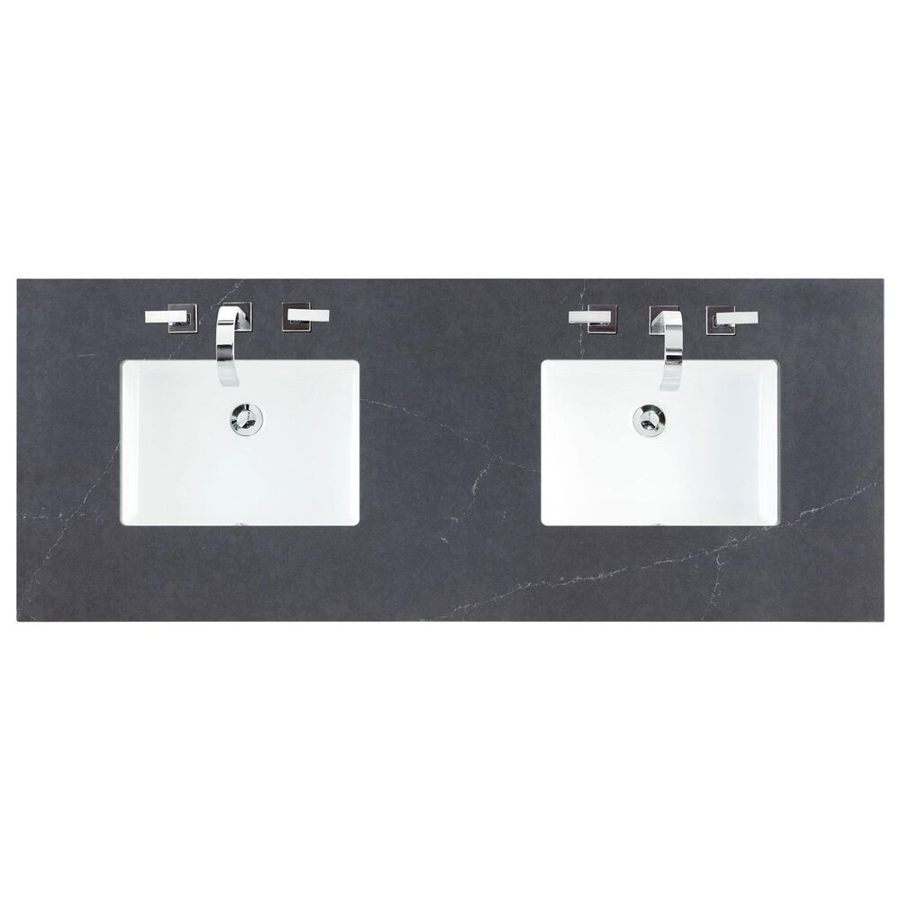 James Martin Vanities Breckenridge 60&quot; Double Bathroom Vanity in Smokey Celadon with 3 cm Charcoal Soapstone Quartz Top and Rectangular Sinks, , large