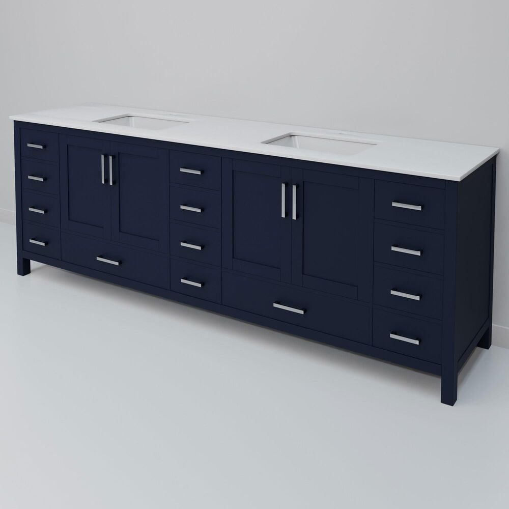 Lexora Home Jacques 84" Double Bathroom Vanity in Navy Blue with 2 cm White Quartz Top and Rectangular Sinks, , large