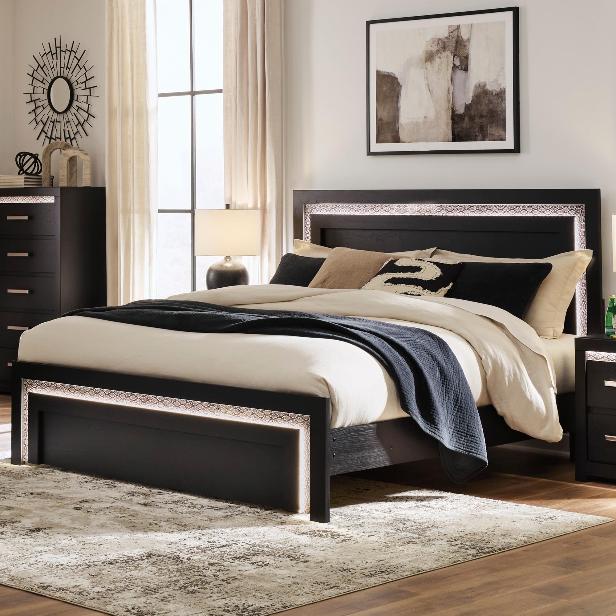 Ashley Shoralli King LED Panel Bed in Black Snake