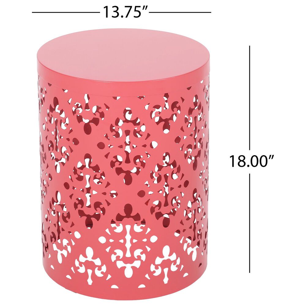 Hearth and Haven Outdoor End Table with Floral Pattern in Coral, , large