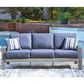 Ashley Half Moon Beach Stationary Sofa with Blue Cushions in Gray, , large