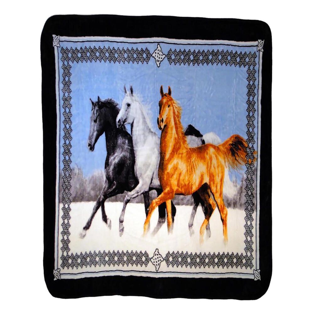 Shavel Home Products Hi Pile Luxury Running Horses Oversized Throw, , large