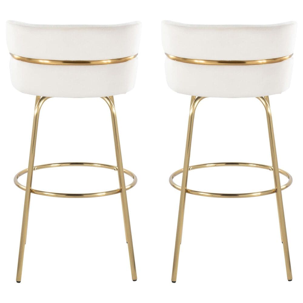 LumiSource Cinch 30" Swivel Barstool with Cream Upholstery in Gold (Set of 2), , large