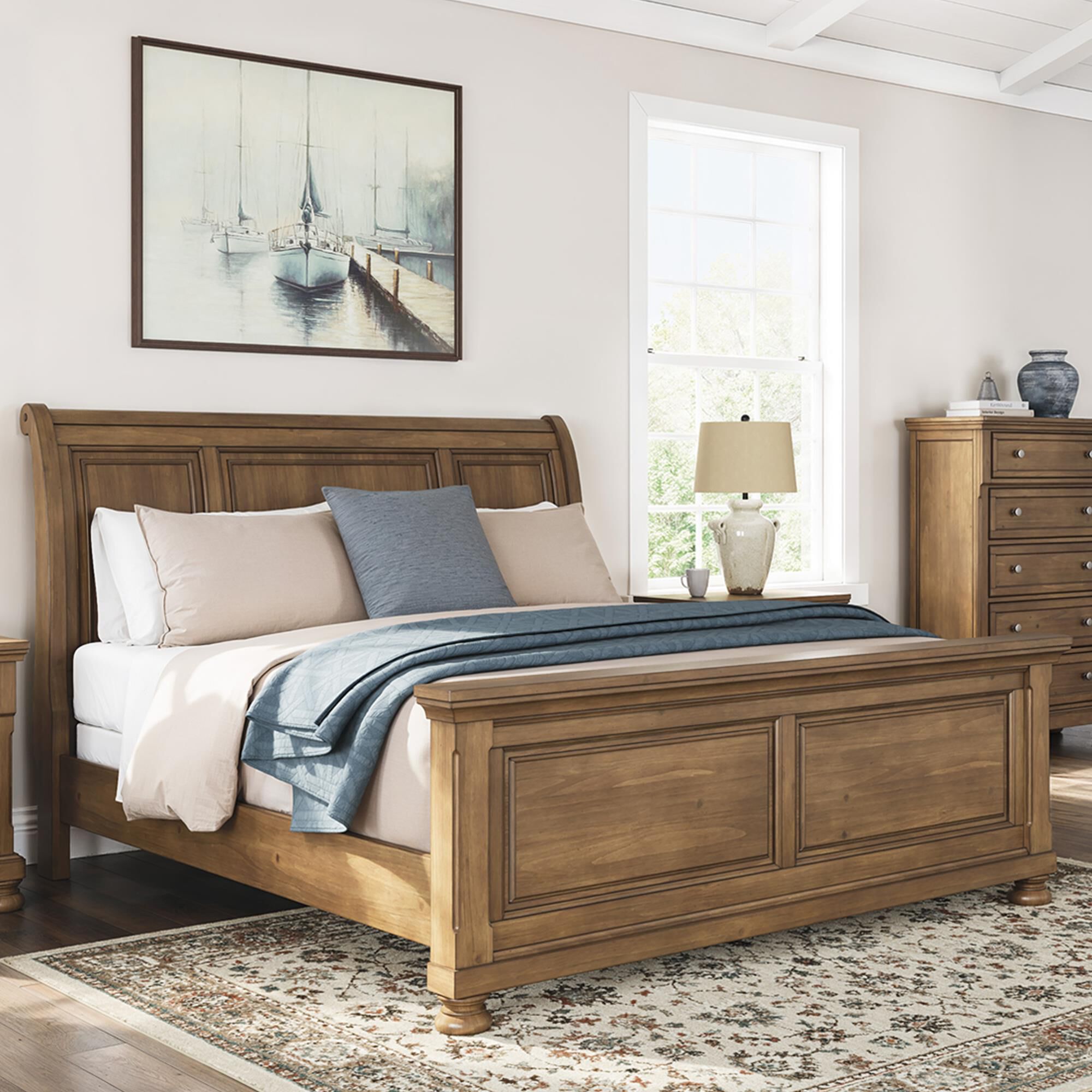 Ashley Feddinger King Sleigh Bed in Chestnut Brown