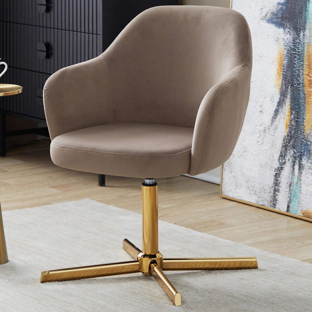 LumiSource Buena Swivel Accent Chair in Brown, , large