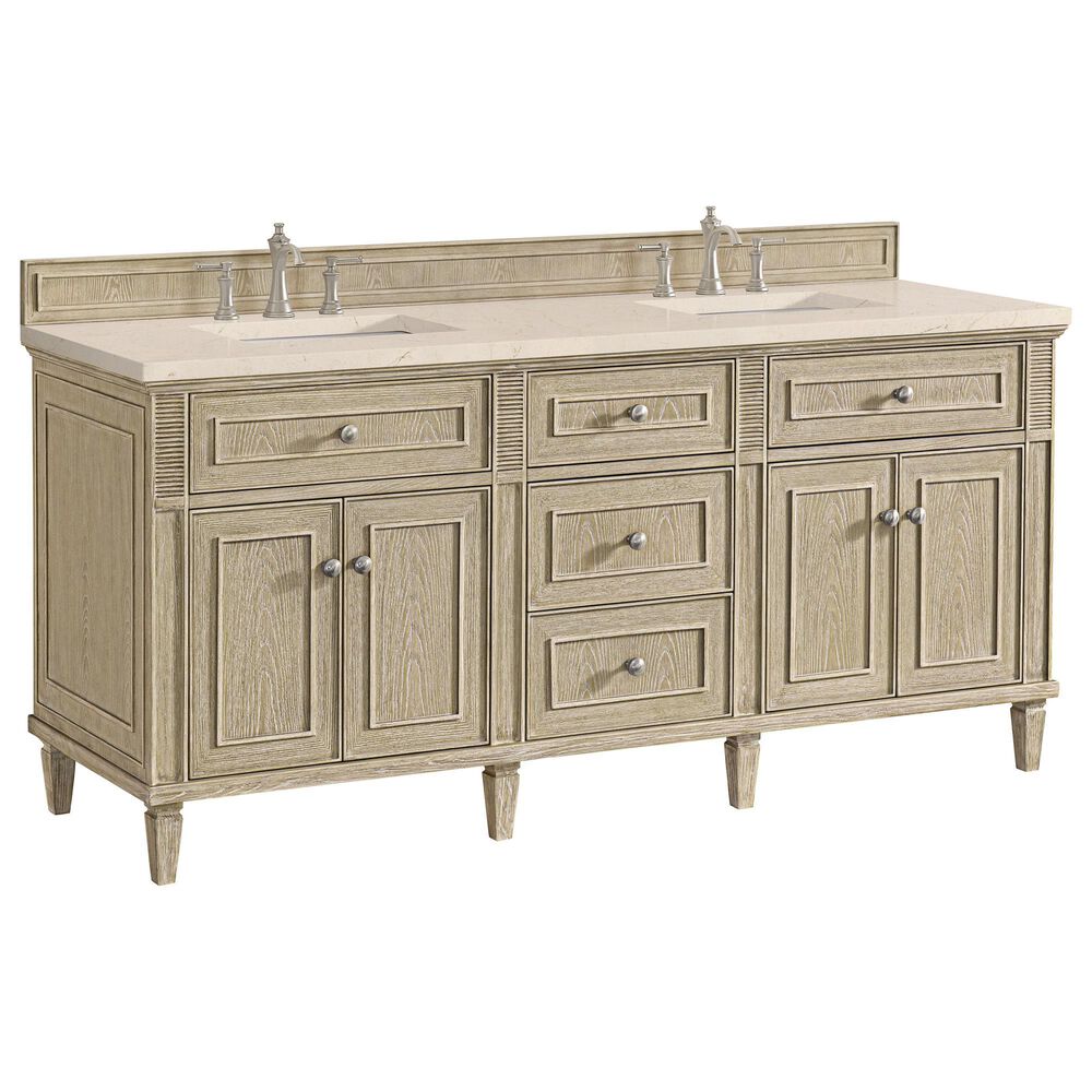 James Martin Vanities Lorelai 72" Double Vanity in Whitewashed Oak with 3 cm Eternal Marfil Quartz Top, , large